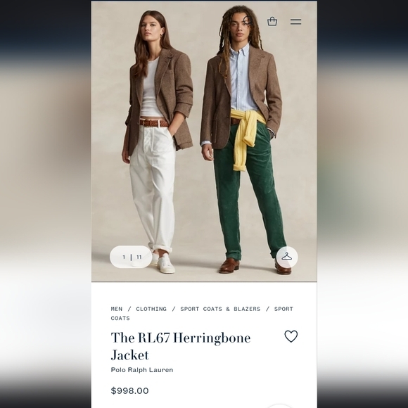 Like New Polo Ralph Lauren Herringbone 100% Virgin Wool Blazer Unique Ear Lapel - Picture 8 of 8